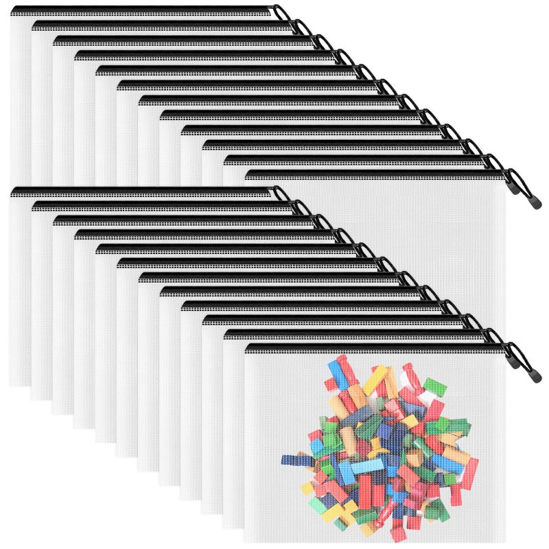 Smarpau A5 Mesh Zipper Pouch, 24 Pack 9.5 "" x 7.1 "" Plastic Zipper Pouches for Organizing, Multipurpose Waterproof Zipper Bags for Travel, Office, Home Storage, Black - Image 1